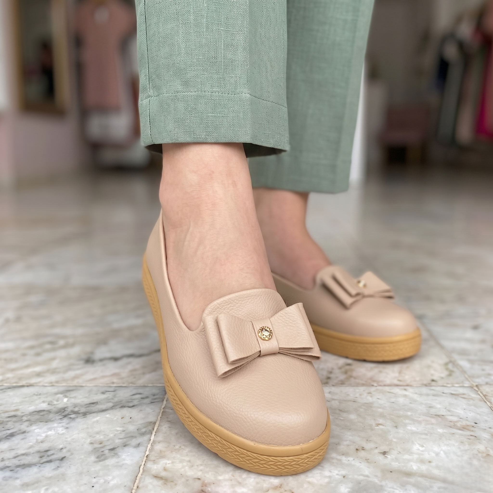 Mocasines de Cuerina con Moño — Modelo Colette