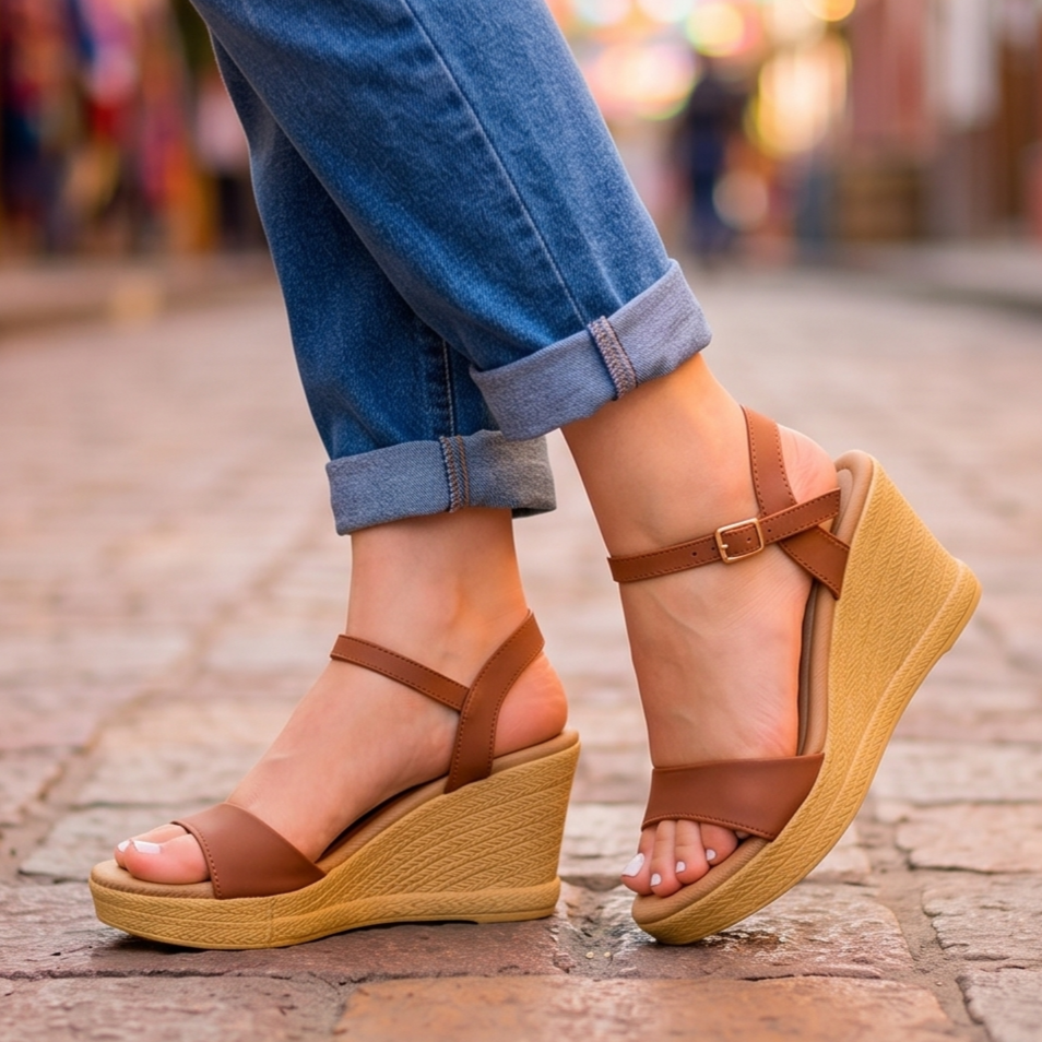 Sandalias de Cuerina con Plataforma Trenzada — Modelo Lara
