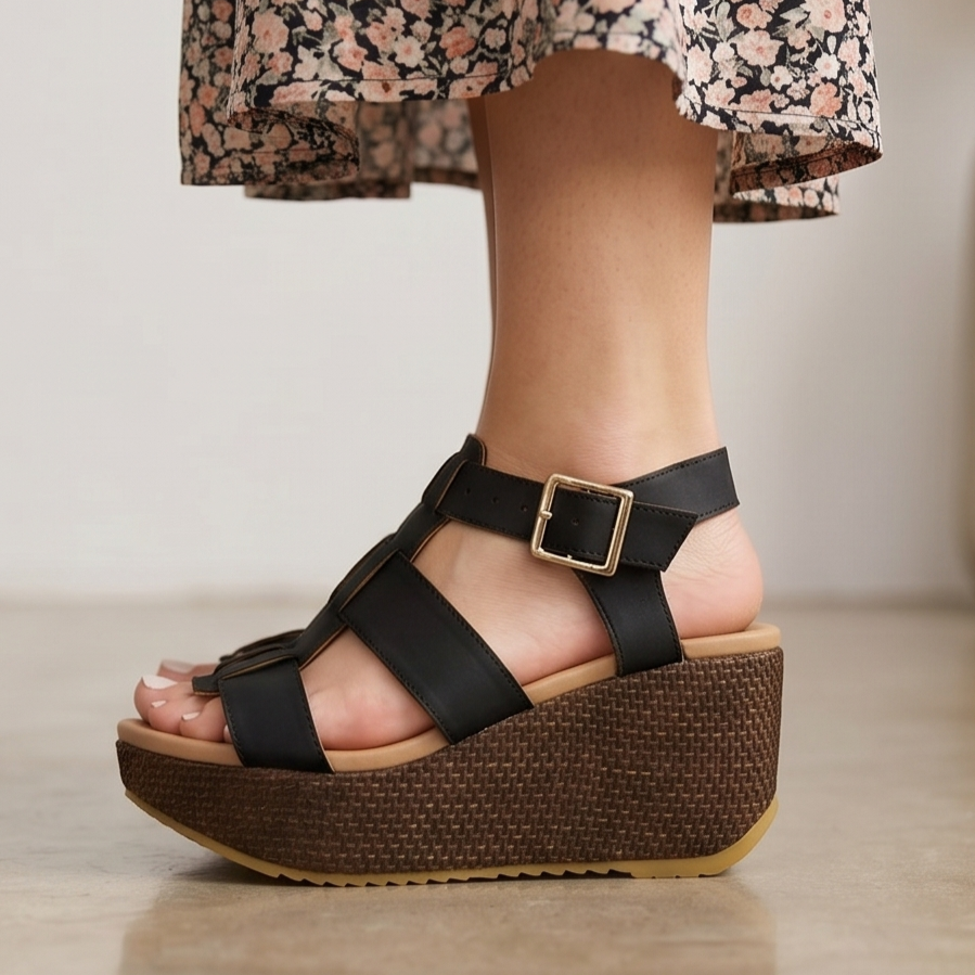 Sandalias de Tiras con Plataforma Trenzada — Modelo Xiomara