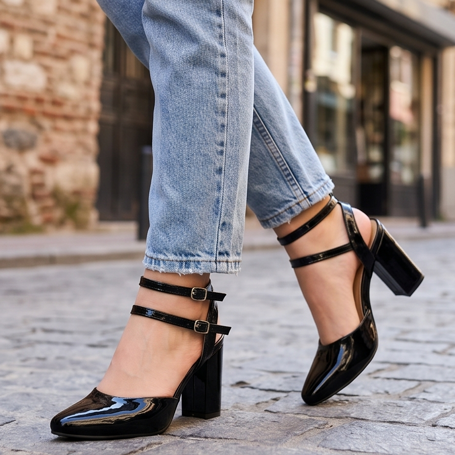 Sandalias Charol con Doble Correa — Modelo Aria