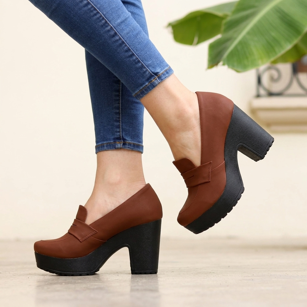 Zapatos Mocasín de Tacón Grueso — Modelo Ubaldina