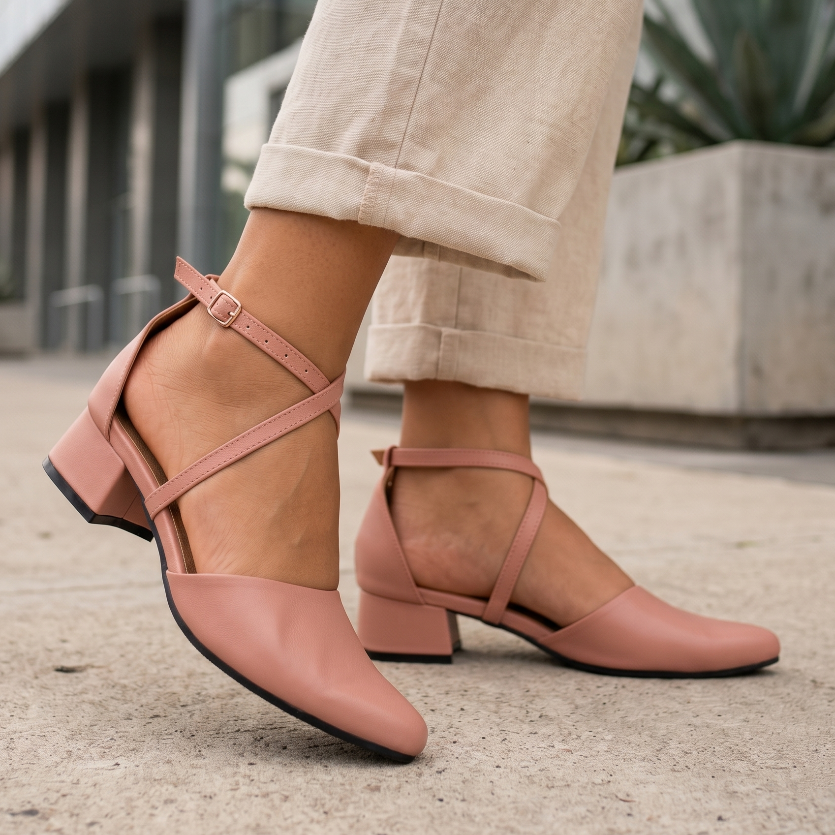Zapatos de Tacón Cuadrado Cruzados — Modelo Sirena
