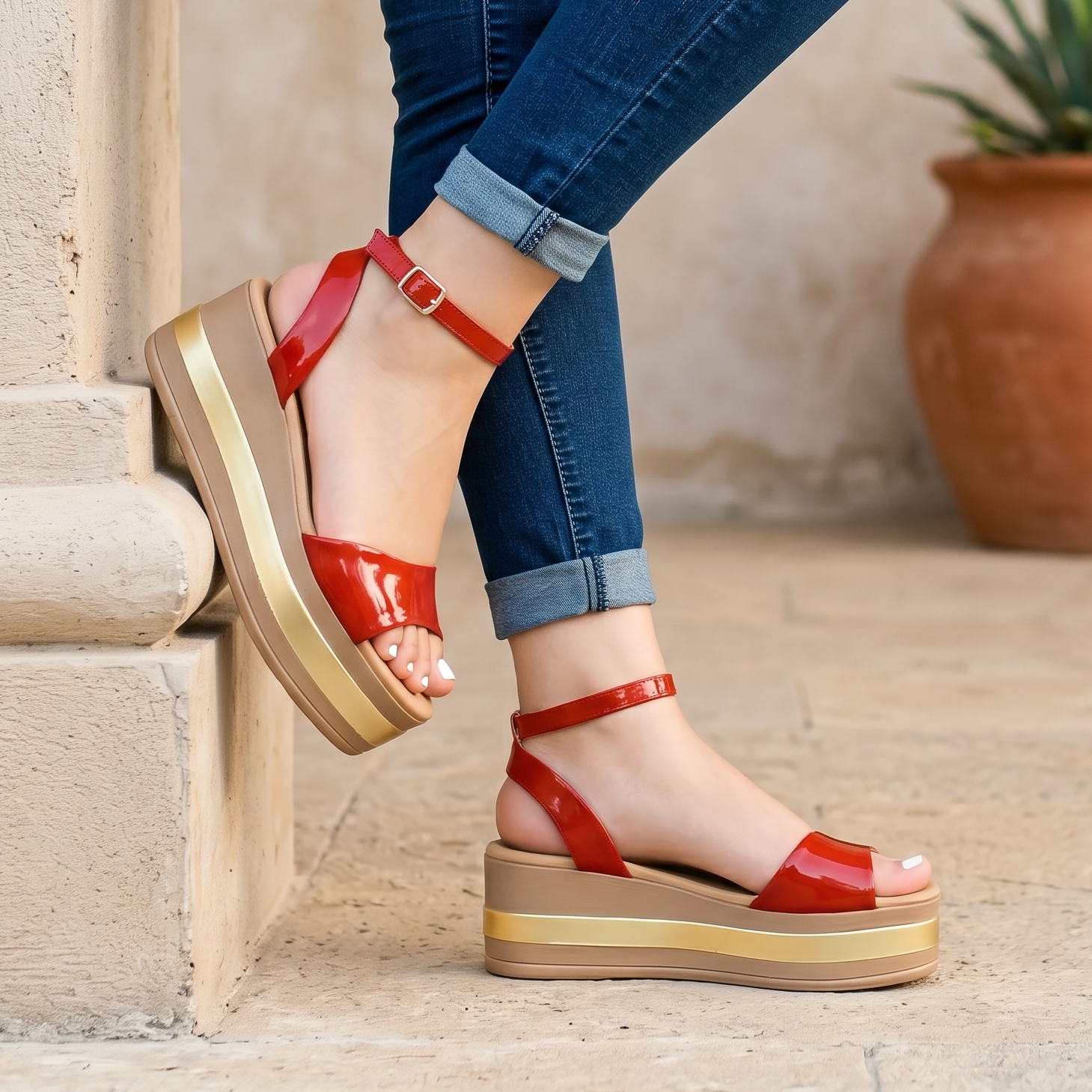 Sandalias de Charol con Plataforma — Modelo Nora