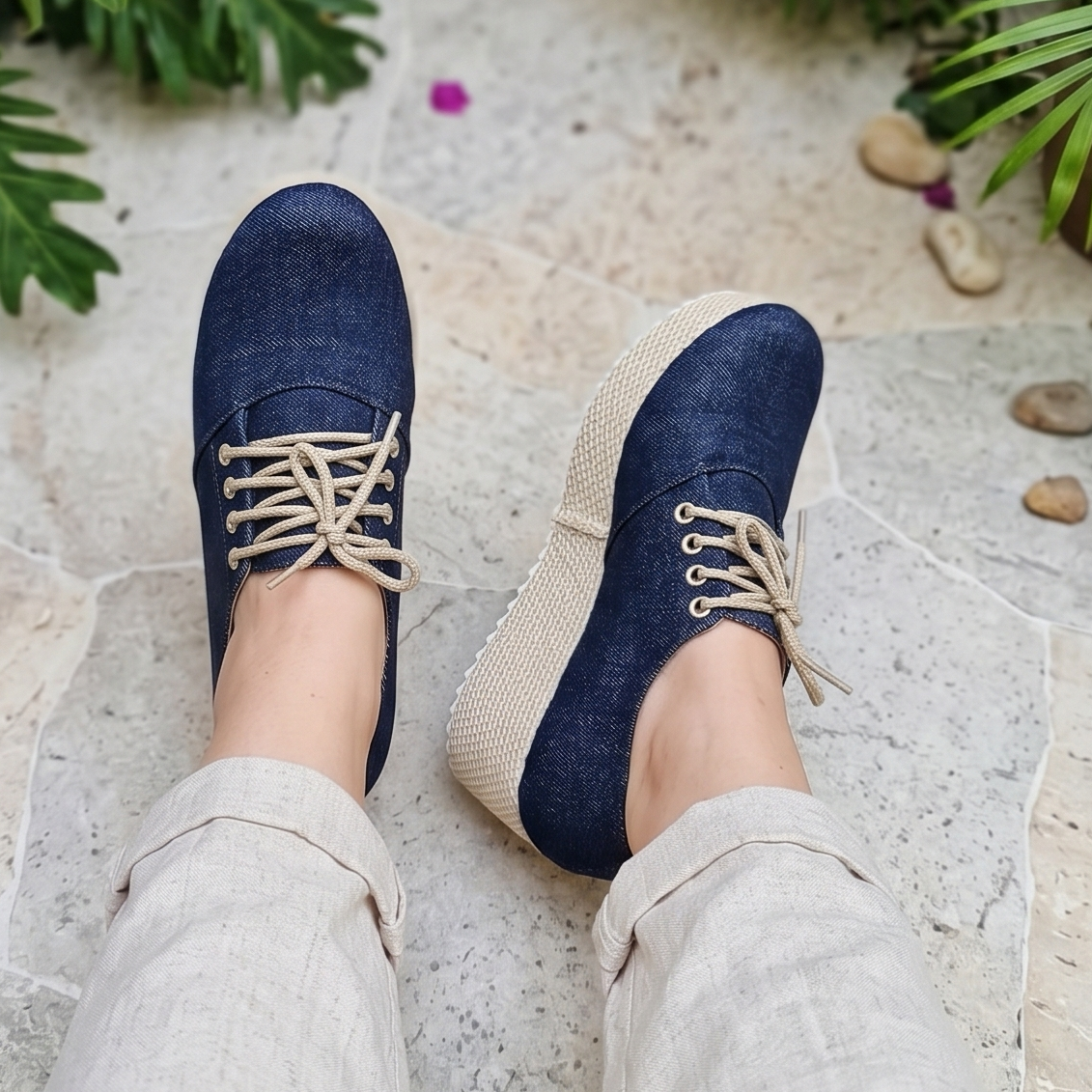 Plataformas de Jean con Cordones — Modelo Ibiza