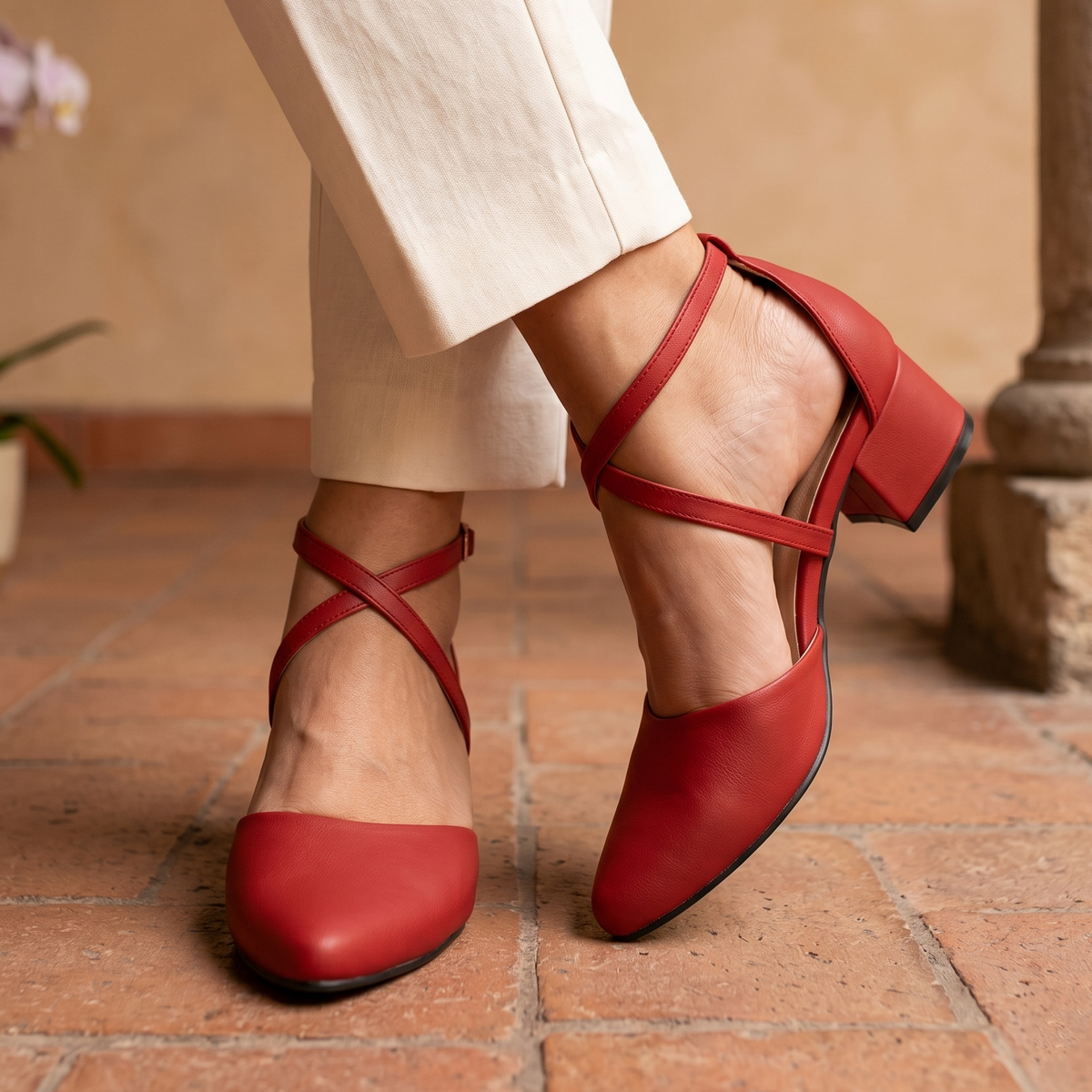 Zapatos de Tacón Cuadrado Cruzados — Modelo Sirena