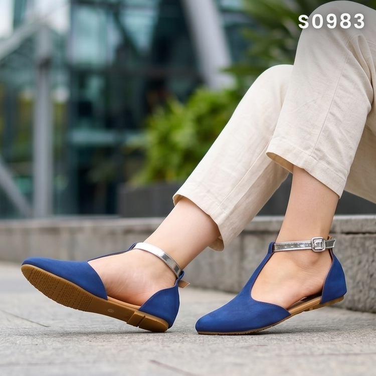 Flats de Punta Redonda con Faja Metalizada — Modelo Mabel
