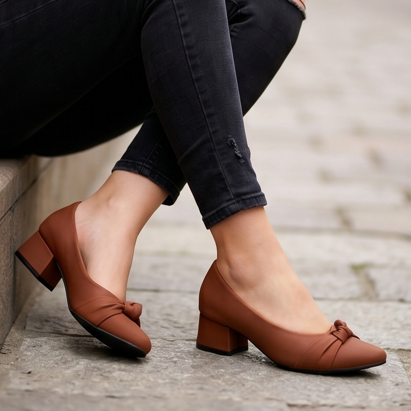 Zapatos Cerrados con Nudo y Tacón Bajo — Modelo Sandra
