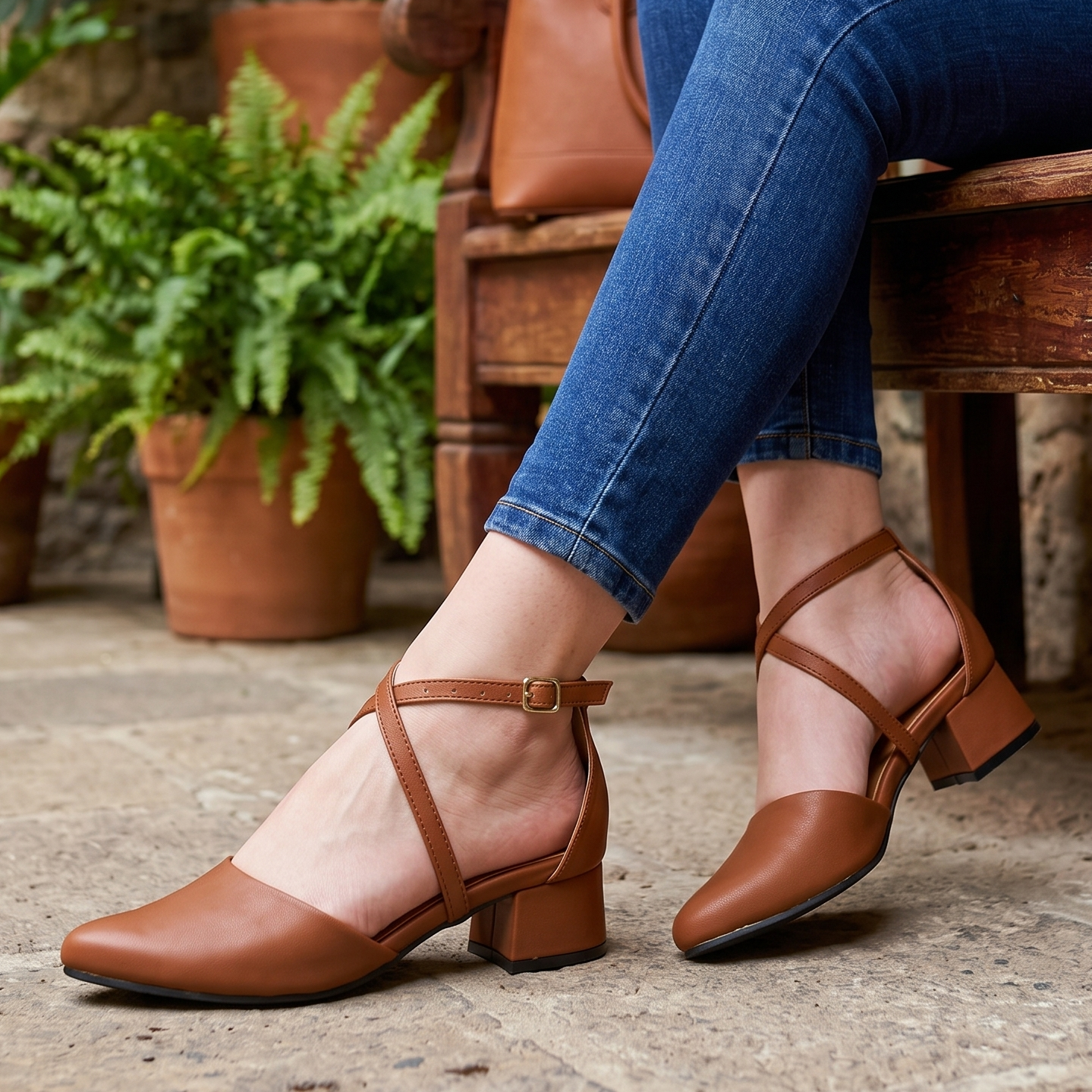 Zapatos de Tacón Cuadrado Cruzados — Modelo Sirena