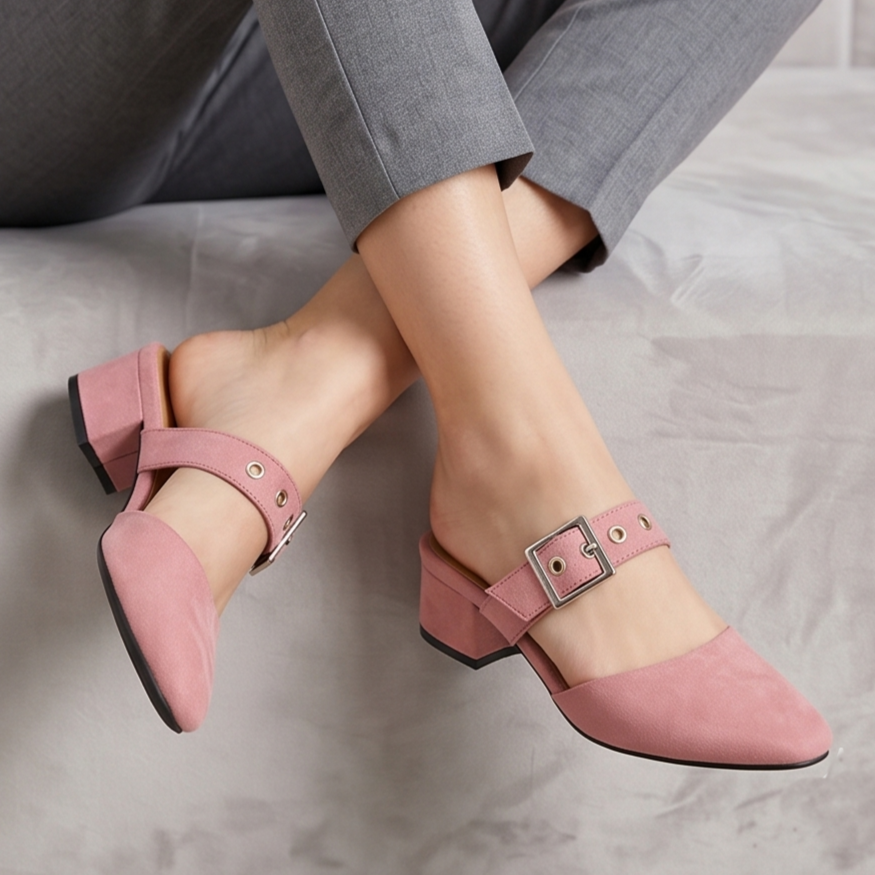 Zapatos de Gamuza con Hebilla y Faja — Modelo Clara