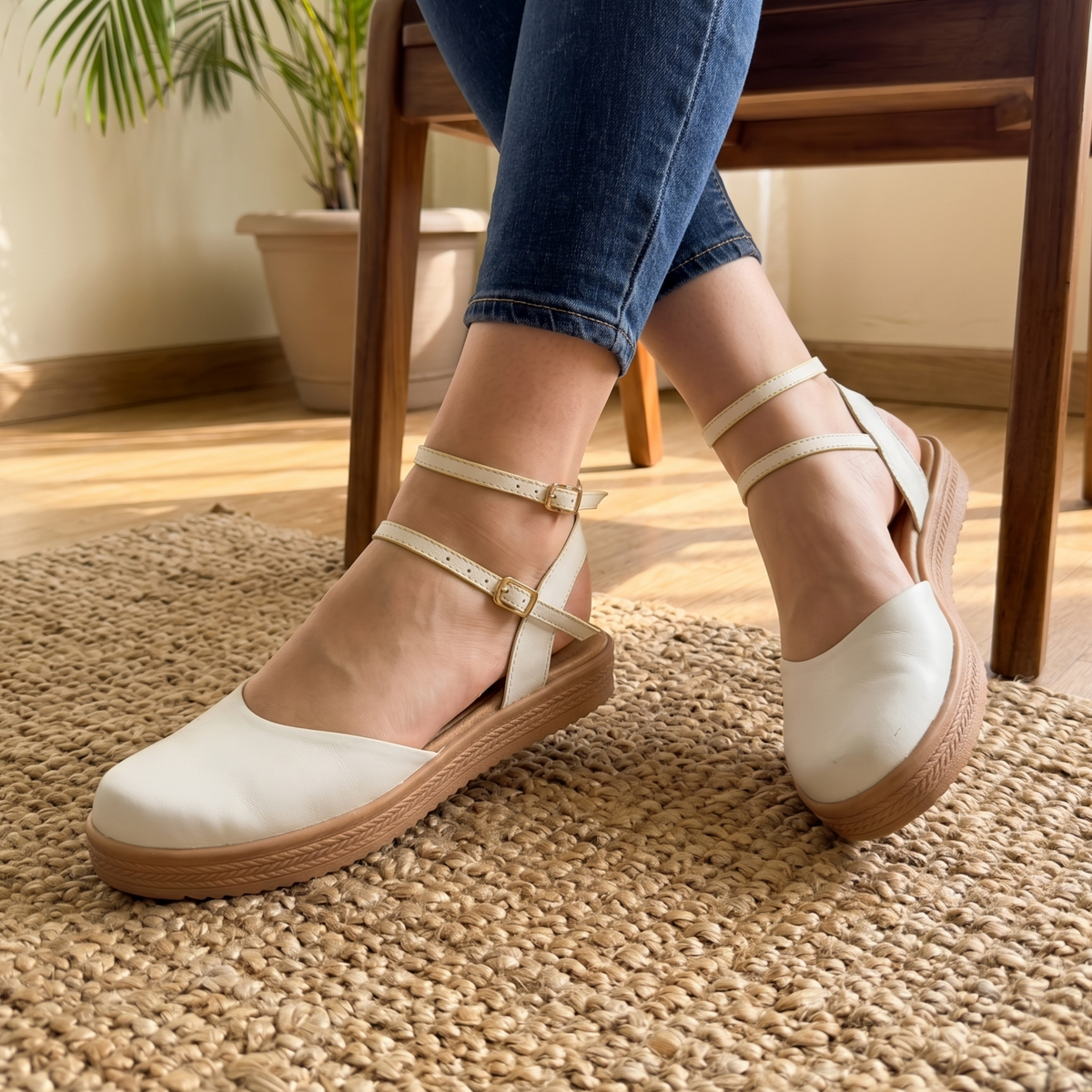 Sandalias de Punta Cerrada con Doble Hebilla — Modelo Luz Marina
