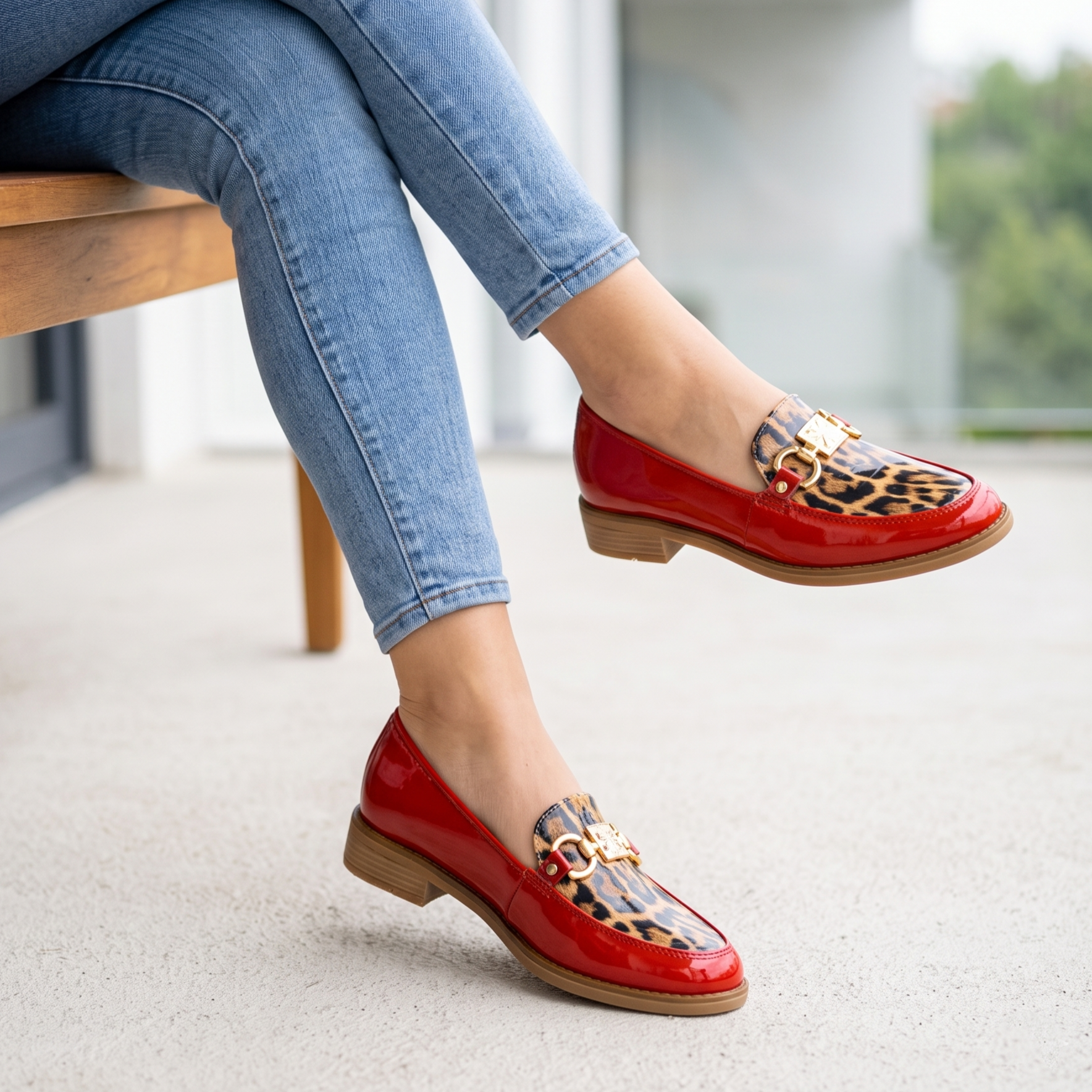 Mocasines Charol con Detalle Animal Print — Modelo Odalis