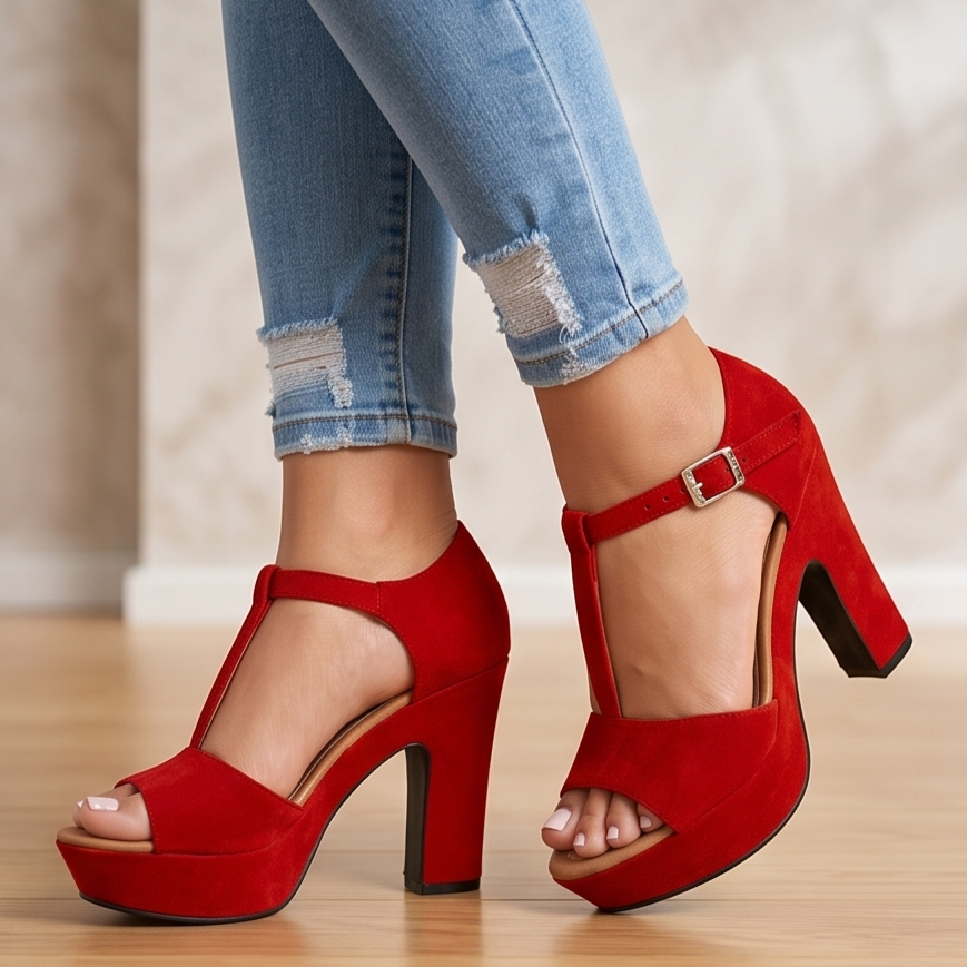 Sandalias de Gamuza con Tacón Grueso — Modelo Antonella