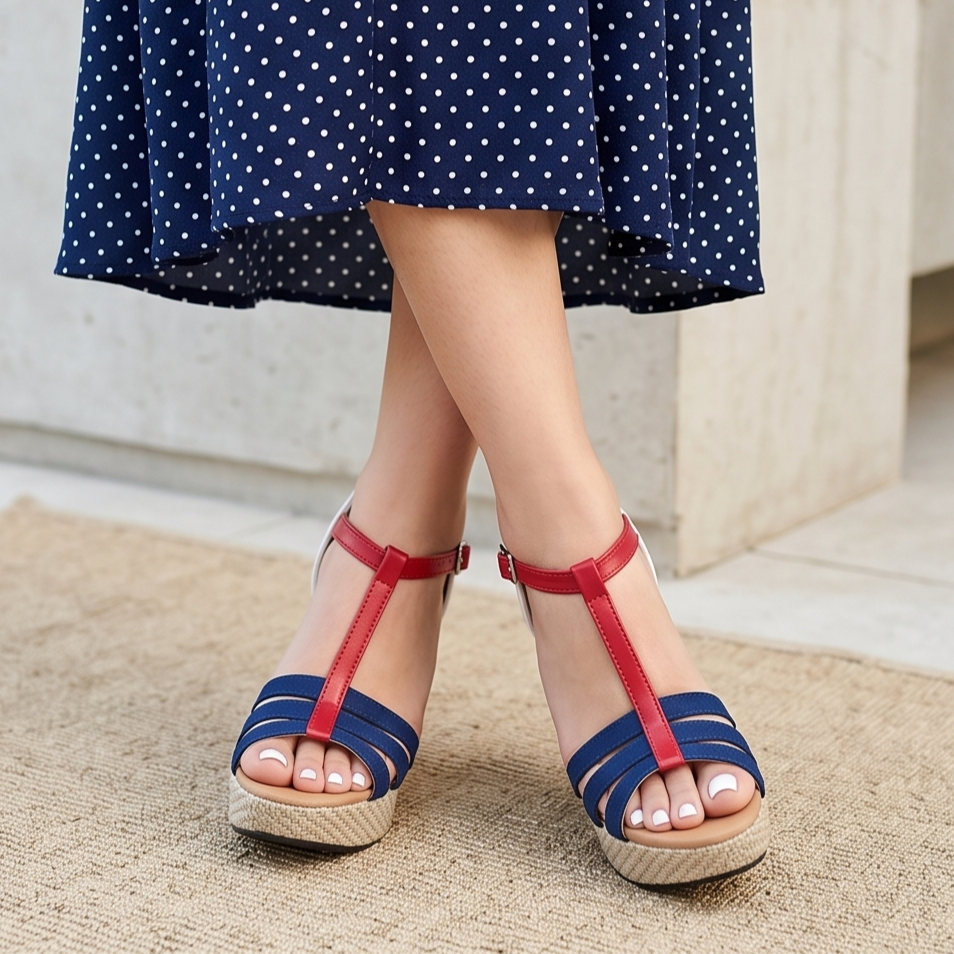 Sandalias de Plataforma Tejida con Hebilla — Modelo Ana Regina