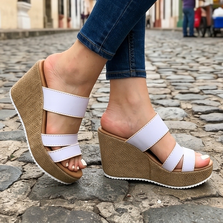 Sandalias de Plataforma con Tres Fajas — Modelo Coral