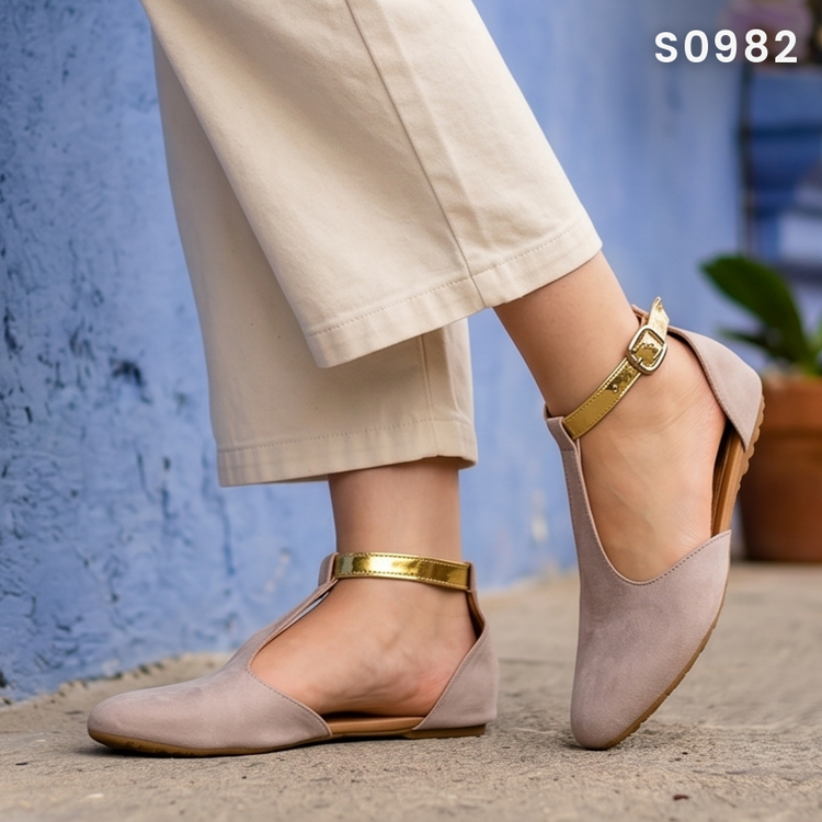 Flats de Gamuza con Faja Metalizada — Modelo Simona