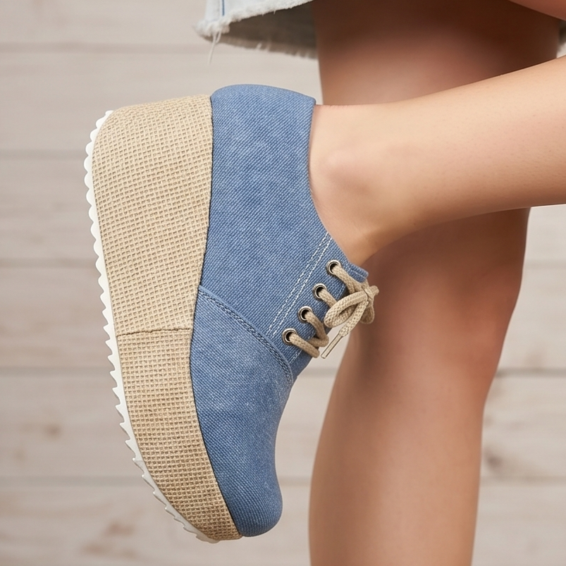 Zapatos de Tela Jean con Plataforma — Modelo Tirza