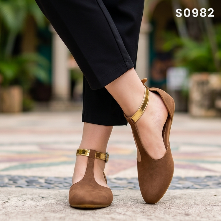 Flats de Gamuza con Faja Metalizada — Modelo Simona