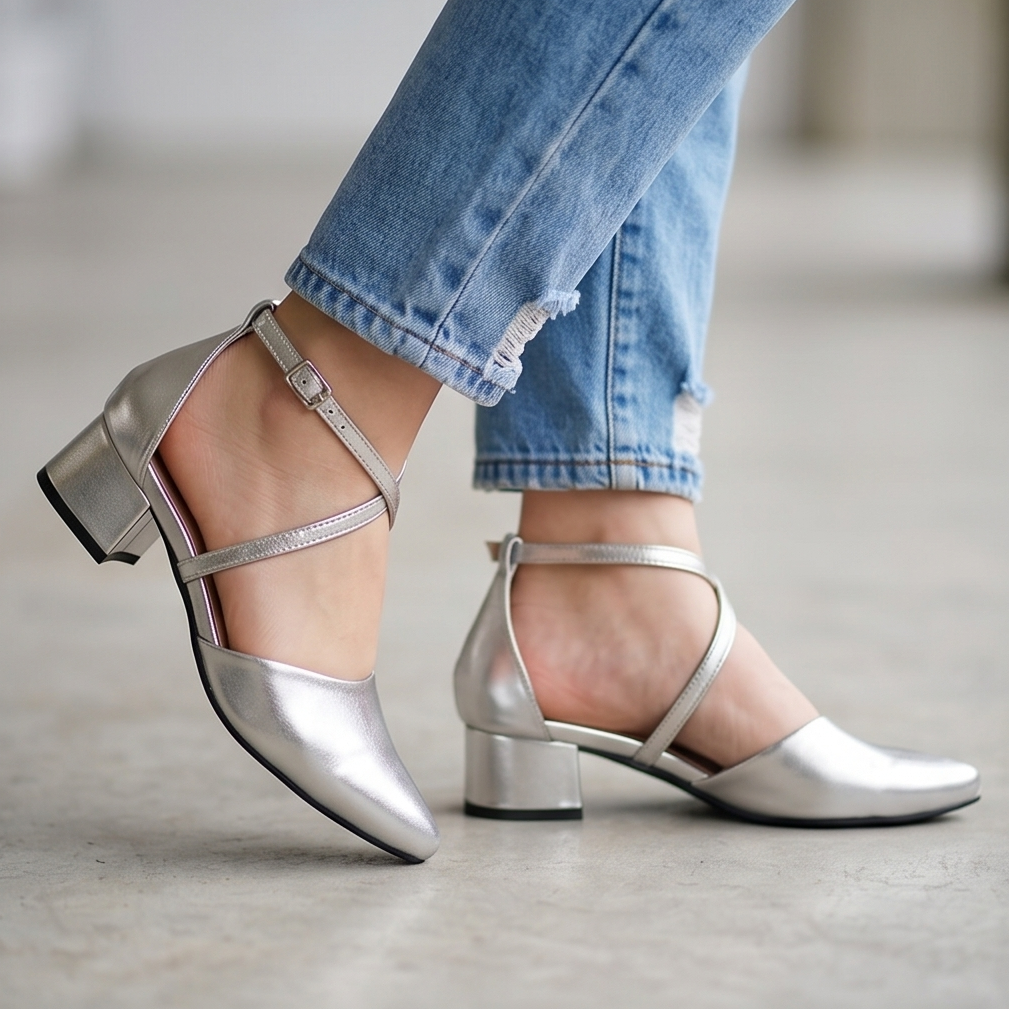 Zapatos Metalizados de Tacón Bajo — Modelo Sasha
