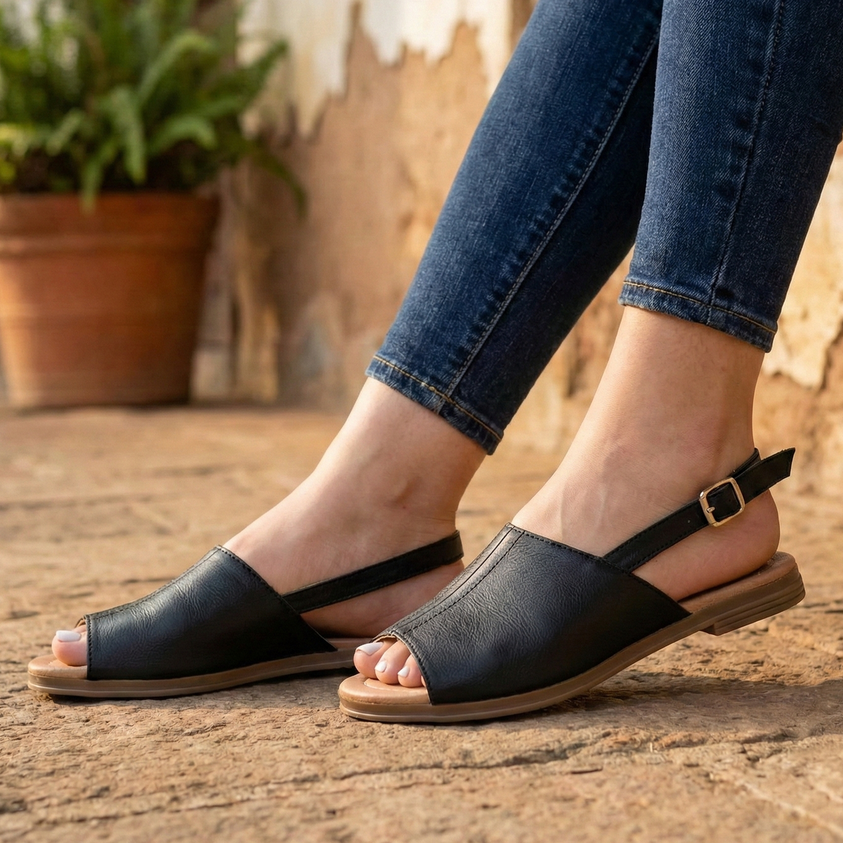 Sandalias Slingback con Hebilla — Modelo Azucena