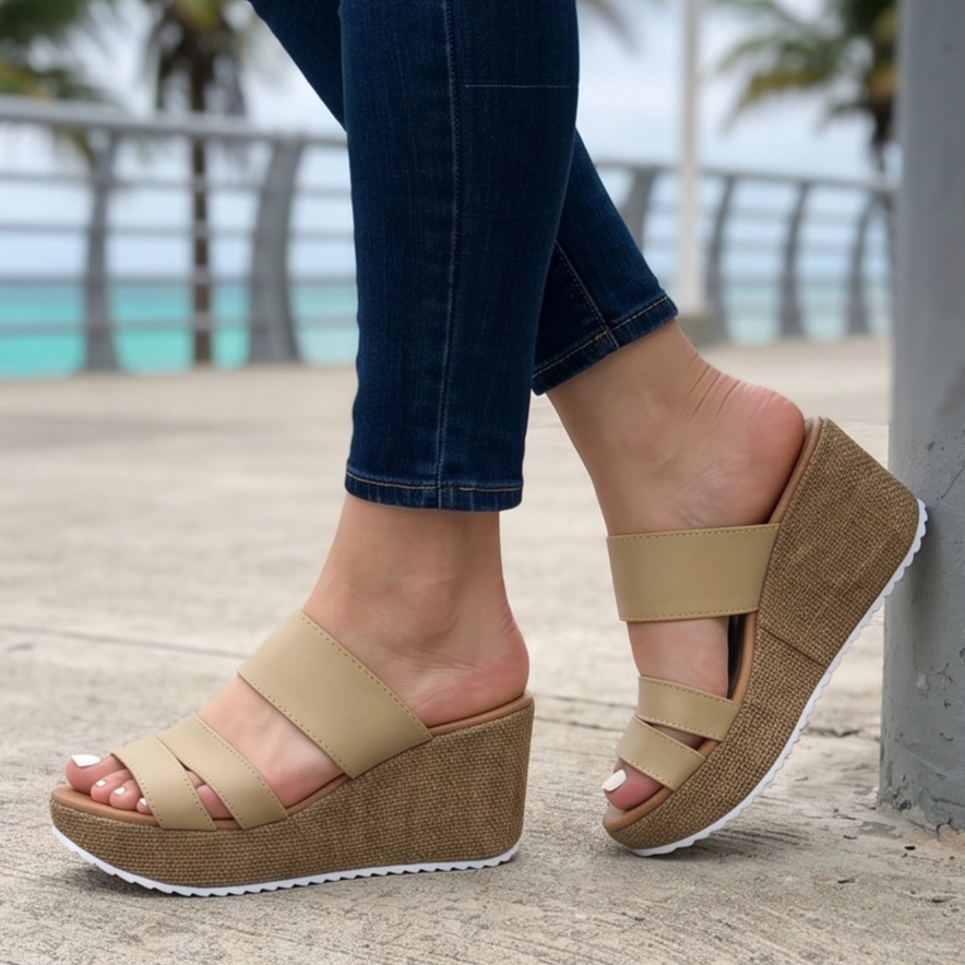 Sandalias de Plataforma con Tres Fajas — Modelo Coral