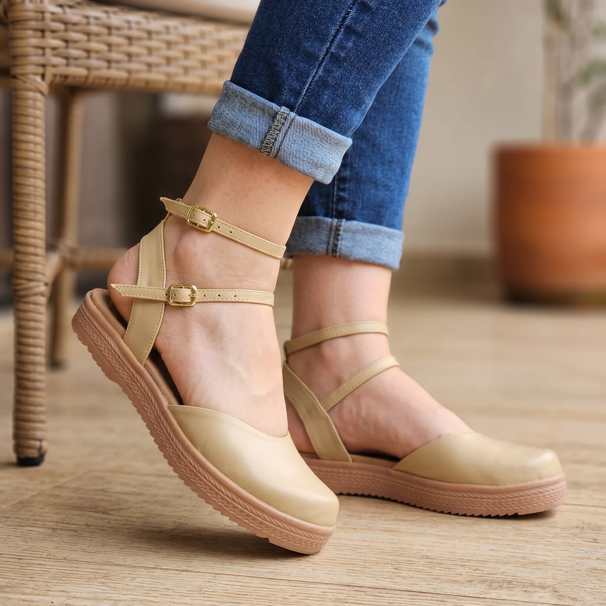 Sandalias de Punta Cerrada con Doble Hebilla — Modelo Luz Marina