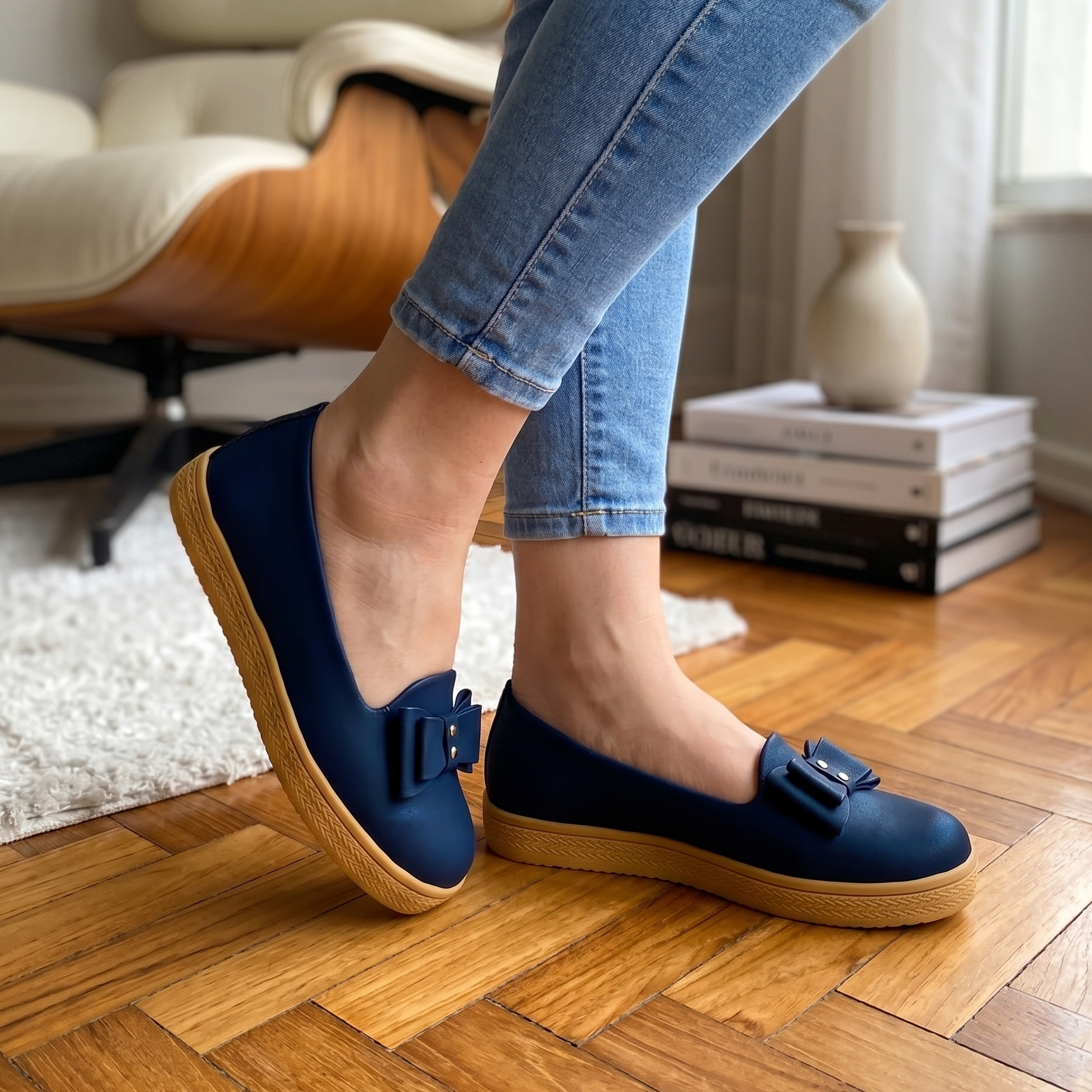 Mocasines de Cuerina con Moño — Modelo Colette