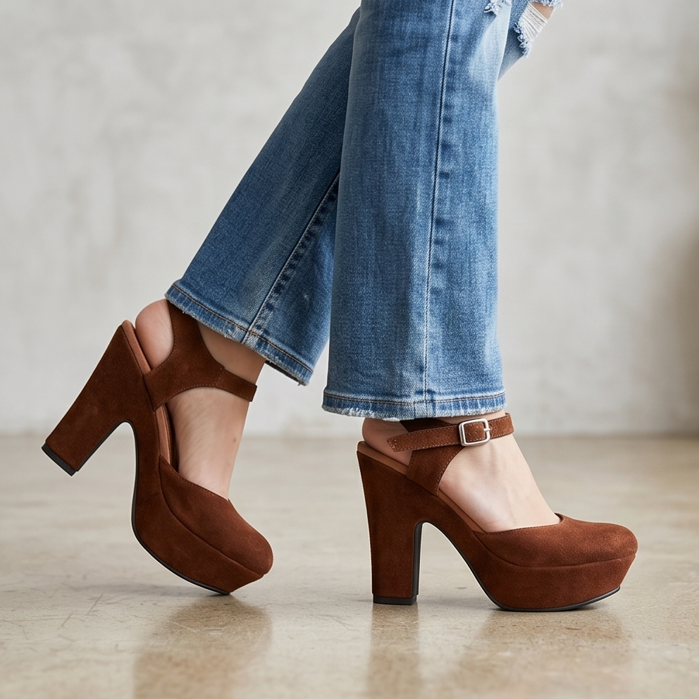 Zapatos de Gamuza con Tacón Grueso — Modelo Lidia