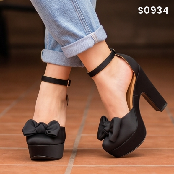 Tacones de Cuerina con Moño y Plataforma — Modelo Sarahi