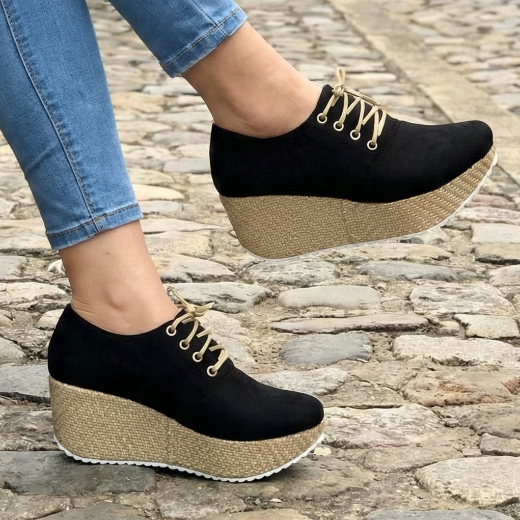 Zapatos de Gamuza con Plataforma Trenzada — Modelo Camelia