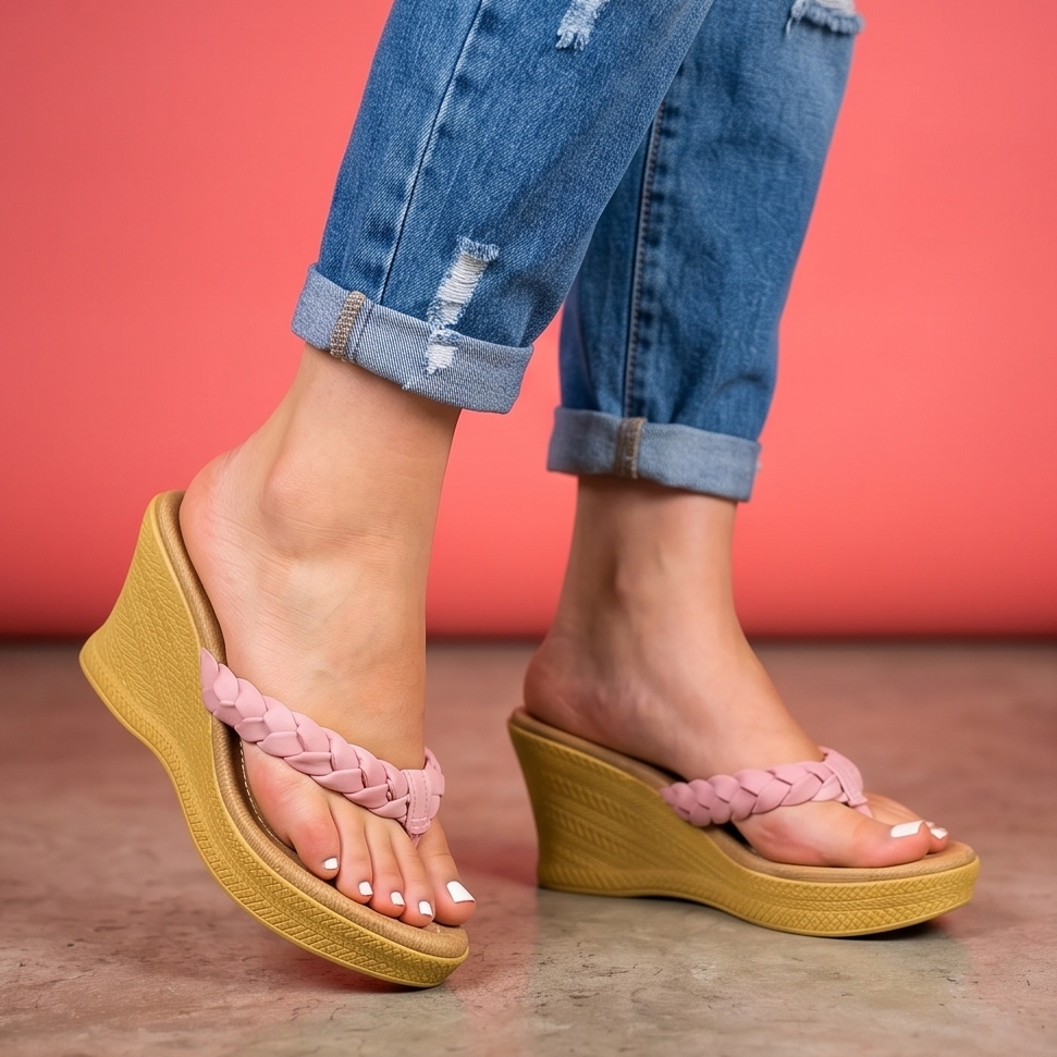 Sandalias de Tiras Trenzadas con Plataforma — Modelo Positano