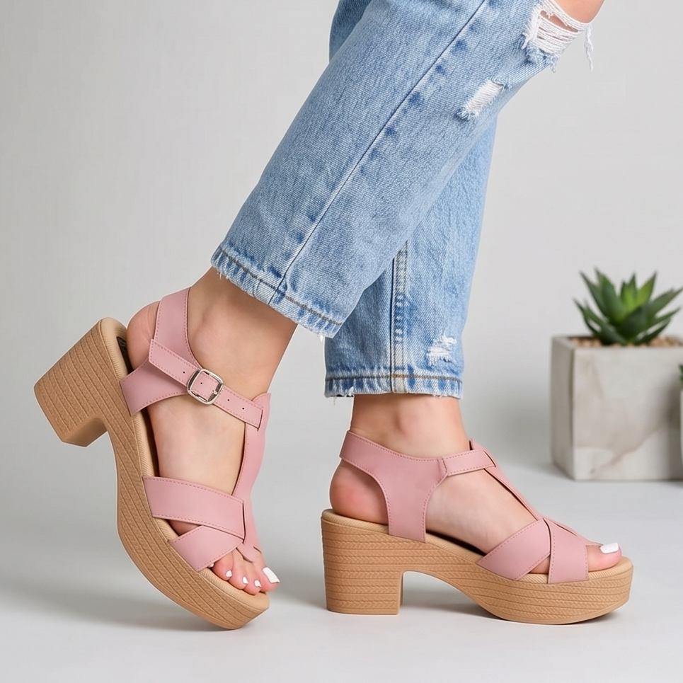 Sandalias de Tiras Cruzadas con Plataforma — Modelo Teresa