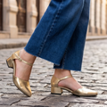 Zapatos Metalizados de Tacón Cuadrado — Modelo Serena