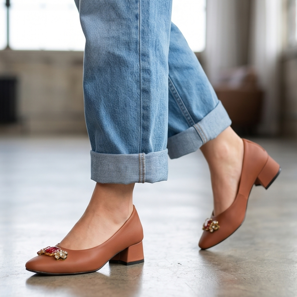 Zapatos de Tacón con Broche de Pedrería — Modelo Mistral