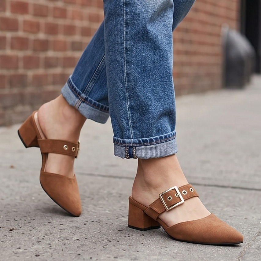 Zapatos de Gamuza con Hebilla y Faja — Modelo Clara