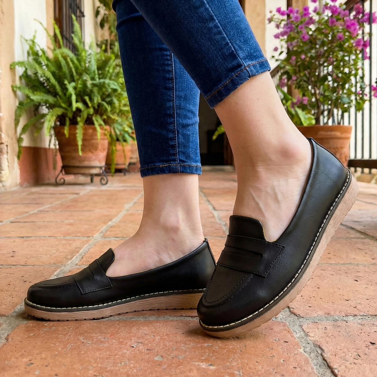 Mocasines de Cuerina con Costuras — Modelo Ana Cristina