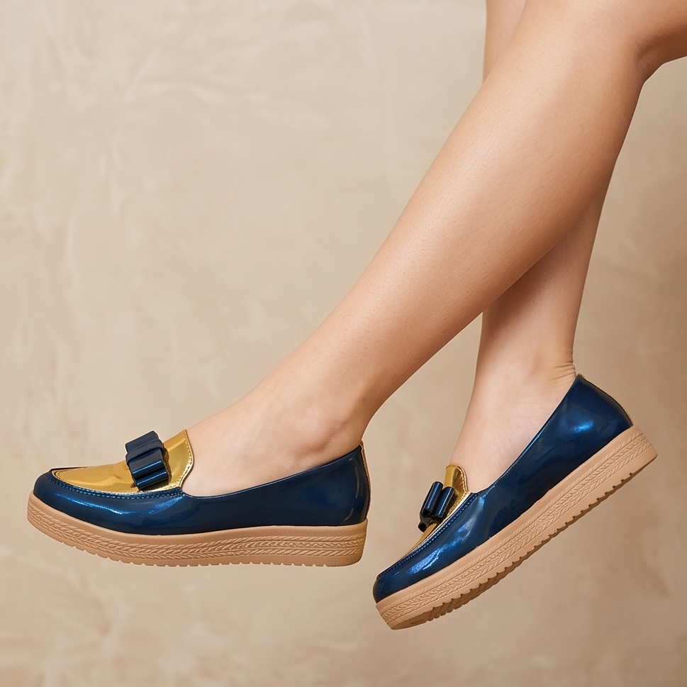 Mocasines Bicolor con Moño Frontal — Modelo Caleta