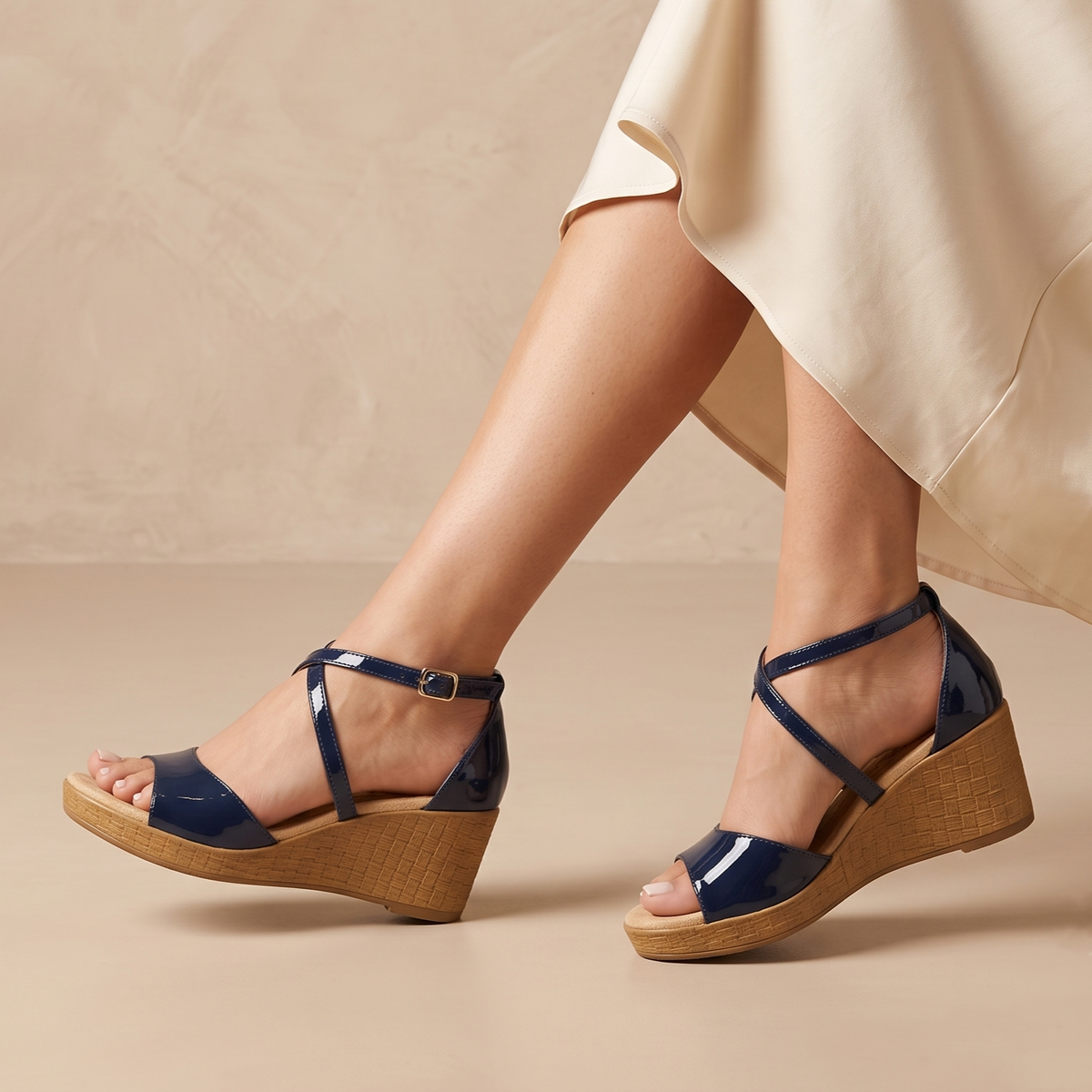 Sandalias de Charol con Cuña y Tiras Cruzadas — Modelo Sara Elena