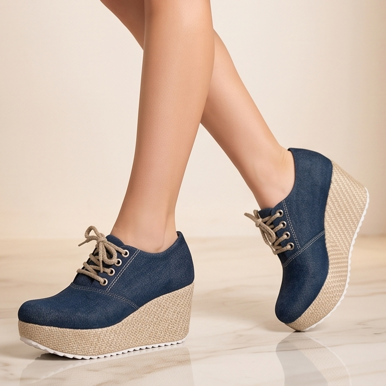 Zapatos de Tela Jean con Plataforma — Modelo Tirza