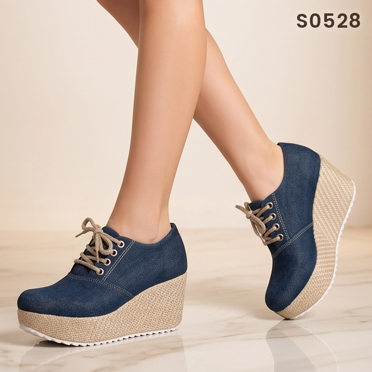 Zapatos de Tela Jean con Plataforma — Modelo Tirza