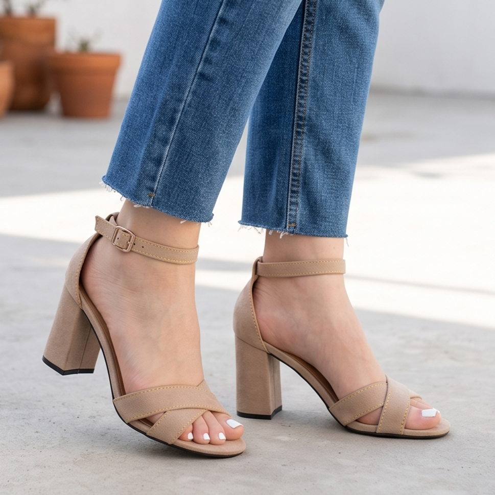 Sandalias de Gamuza Tacón Grueso — Modelo Clara Luz