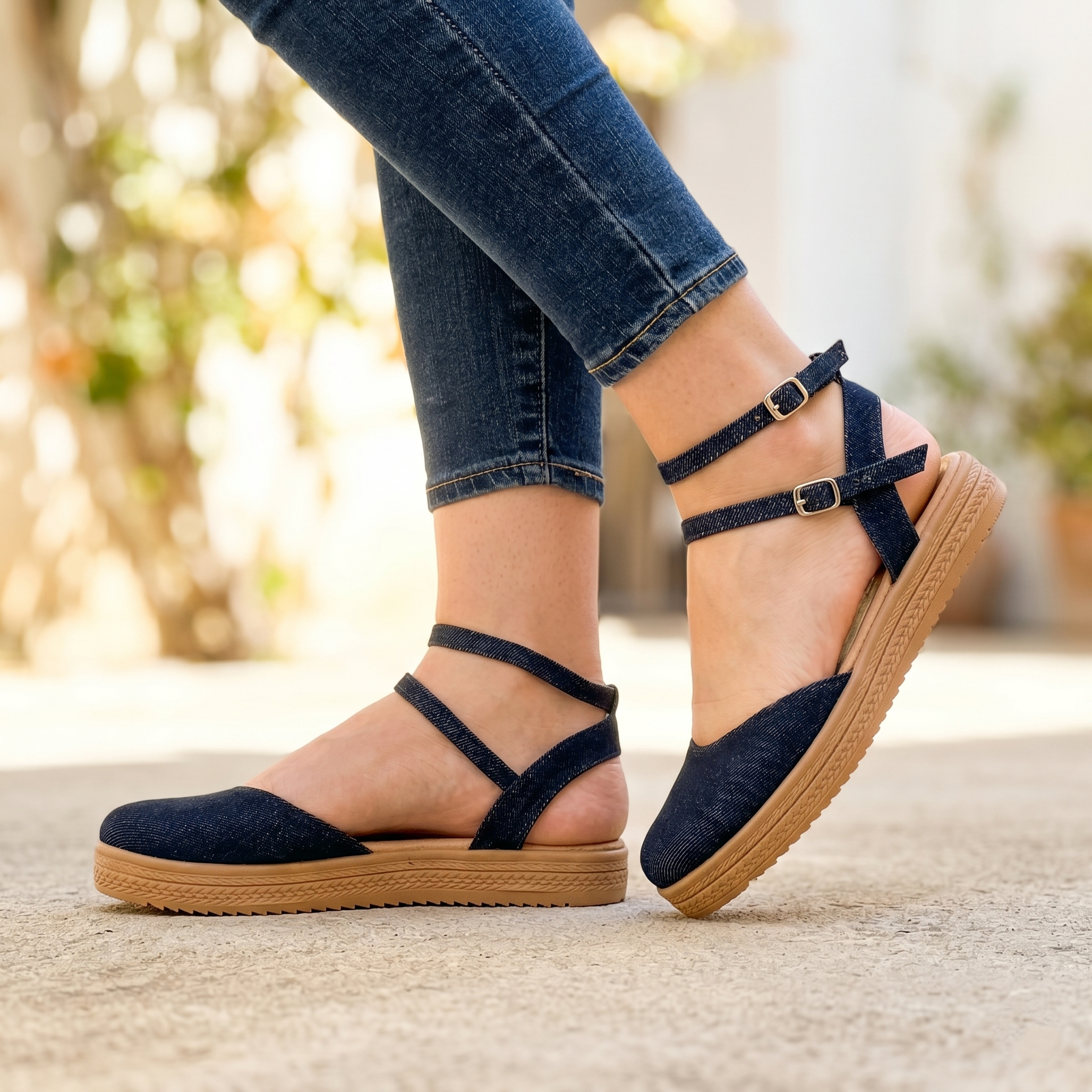 Zapatos de Jean con Doble Faja Cruzada — Modelo Nuria