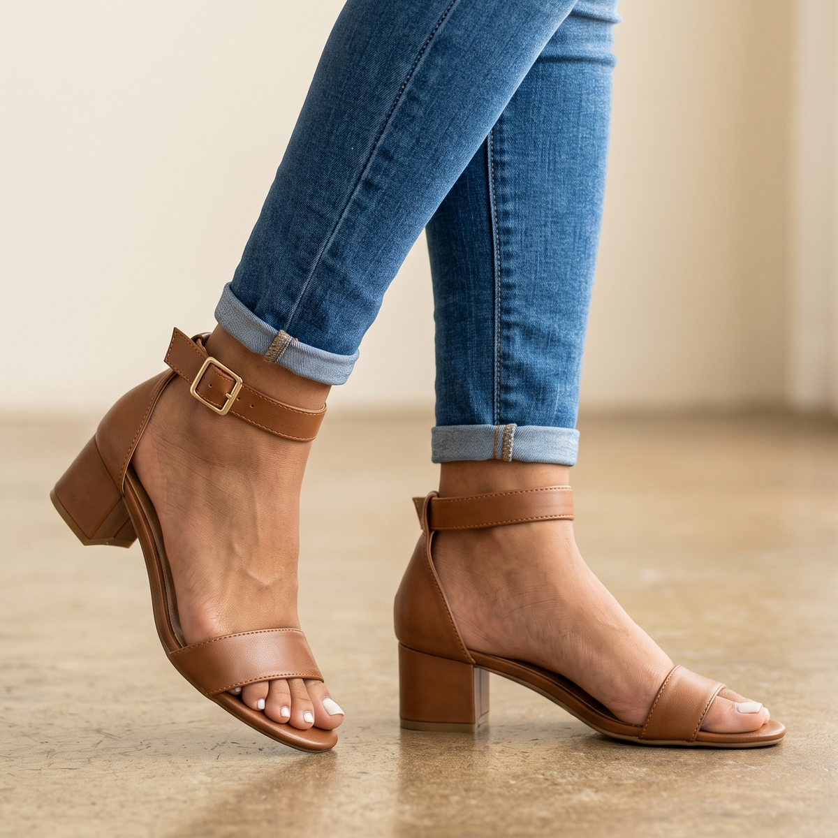 Sandalias de Tacón Bloque con Hebilla — Modelo Dulce