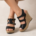 Sandalias Cuña con Doble Hebilla — Modelo Regina