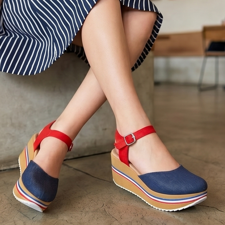 Plataformas de Tela Jean con Correa — Modelo Paloma