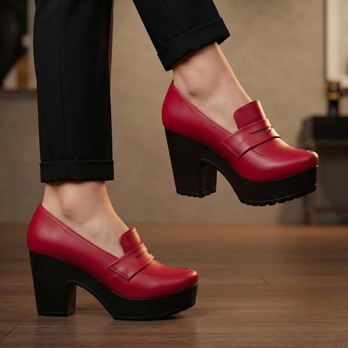 Zapatos Mocasín de Tacón Grueso — Modelo Ubaldina
