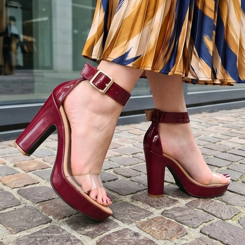 Sandalias de Charol con Faja Transparente — Modelo Salome