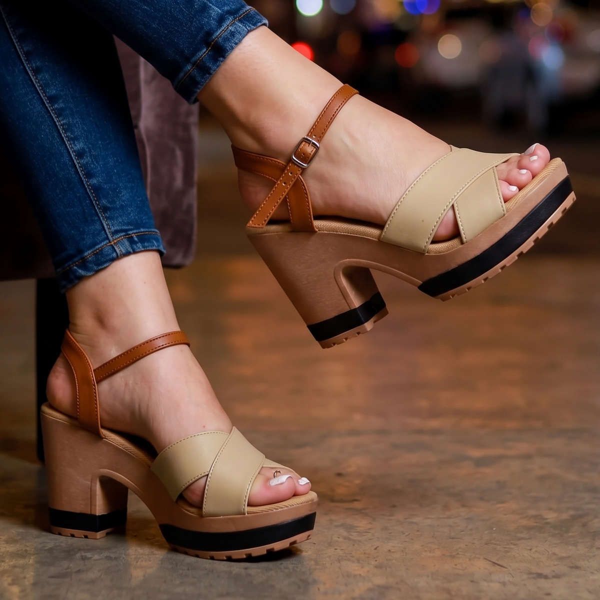Sandalias con Faja Cruzada y Plataforma — Modelo Amatista
