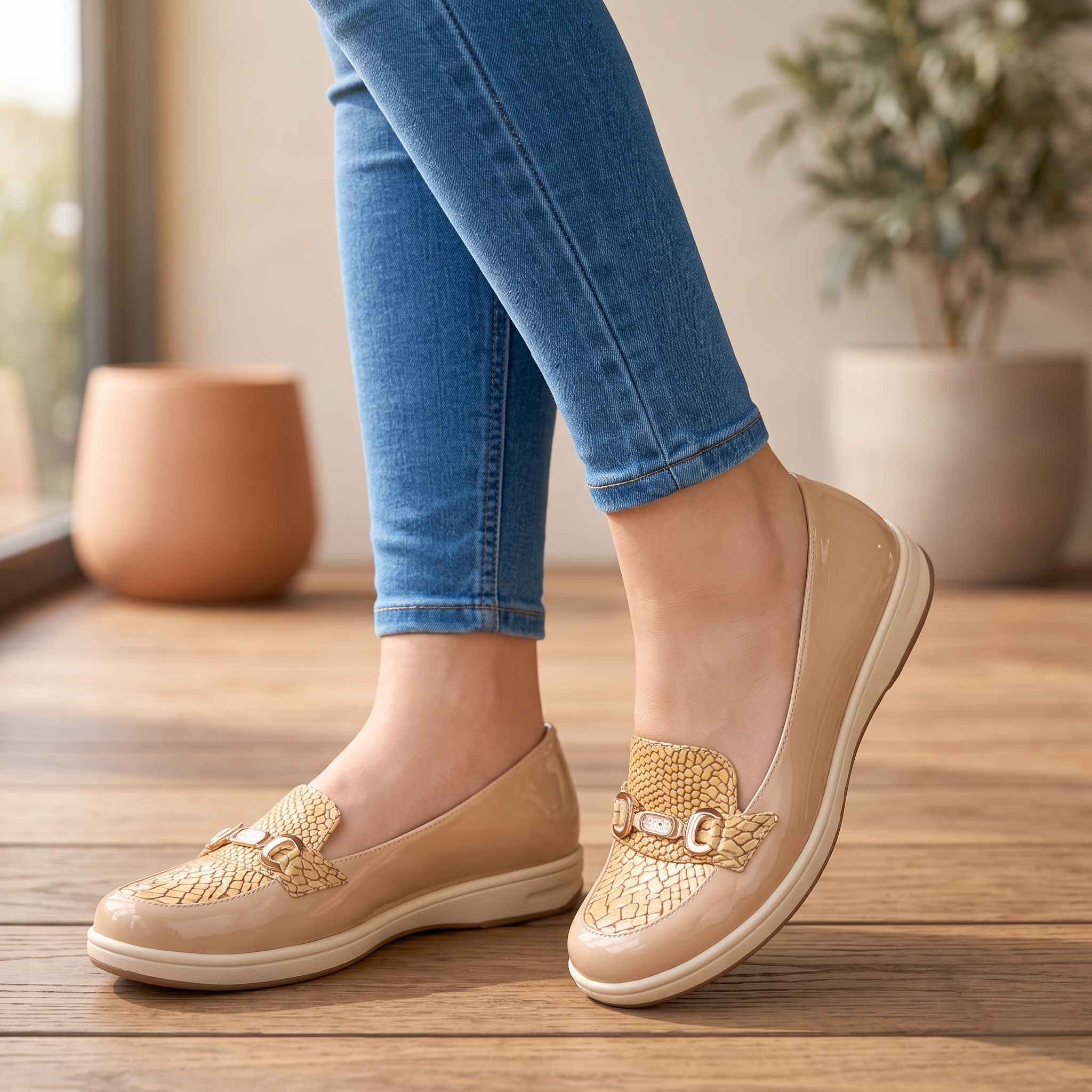 Mocasines Charol con Hebilla Trenzada — Modelo Carmela