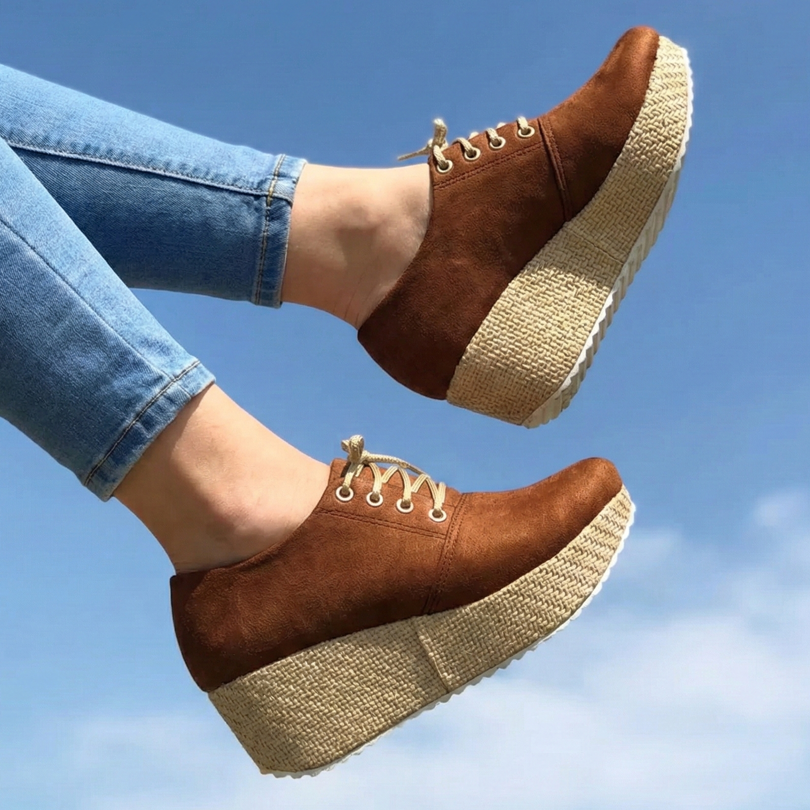Zapatos de Gamuza con Plataforma Trenzada — Modelo Camelia