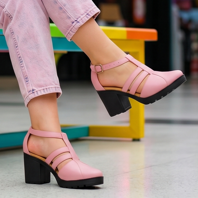 Sandalias Cerradas con Tres Fajas y Plataforma — Modelo Belen